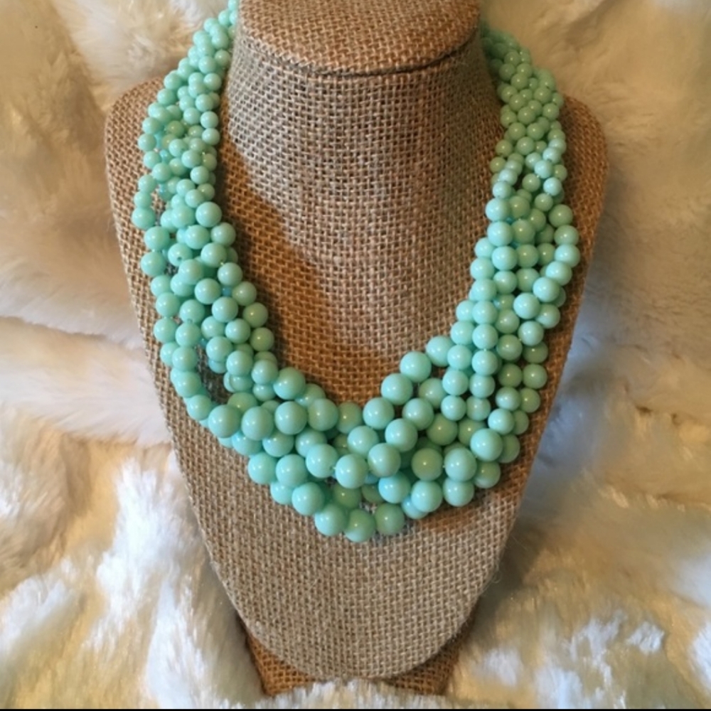 Mint green beaded multi-strand necklace